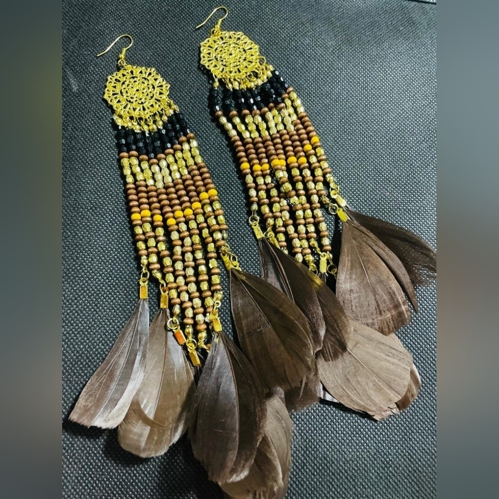 Women's very long feather beach summer earrings